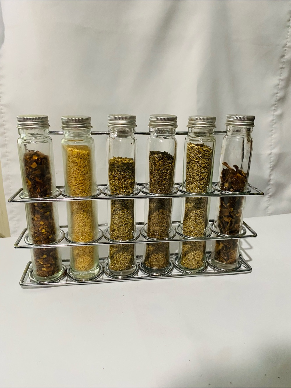 Clear Glass Spice Tube Set with stainless steel Metal Rack -